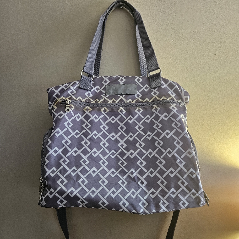 Sarah Wells Breast Pump Bag Gray Geometric Purple Interior